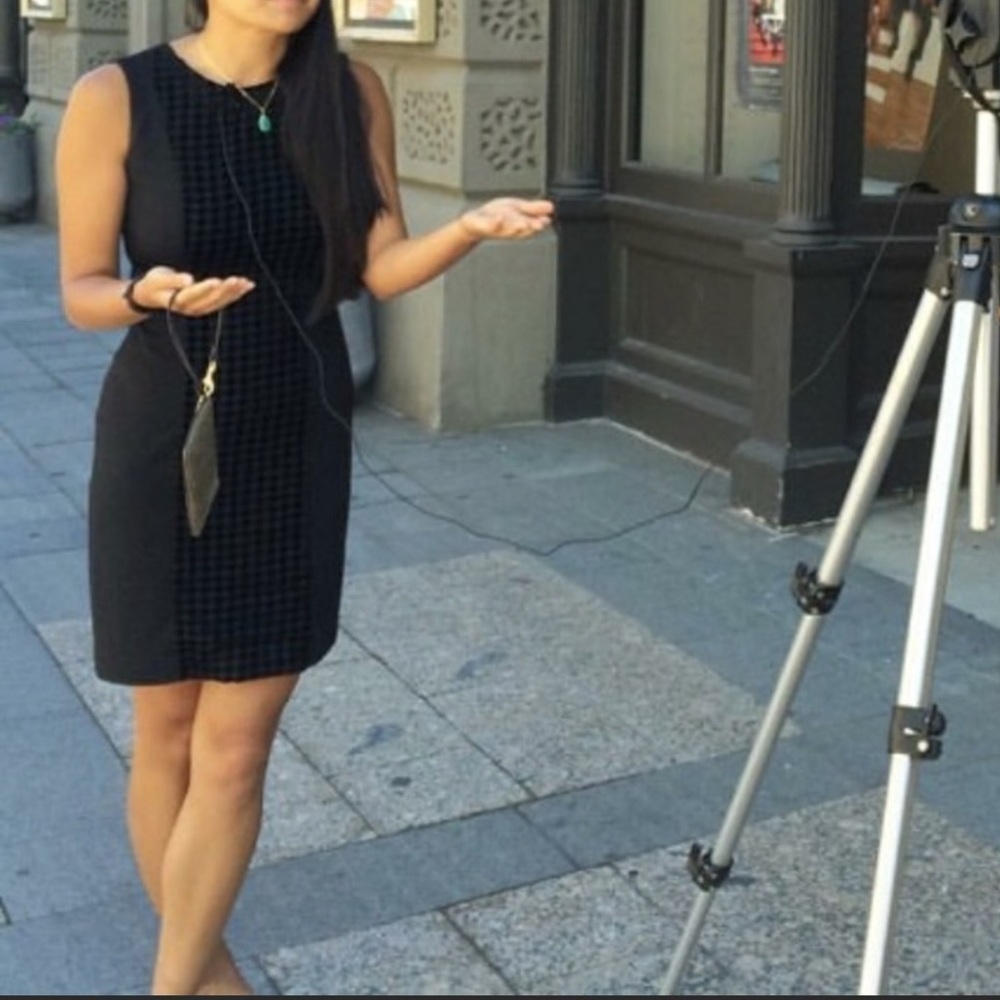Calvin Klein Classic Sleeveless Career Houndstooth Black Midi Dress